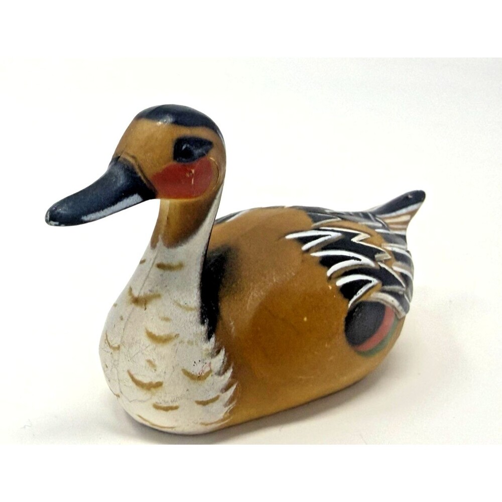 Vintage Enesco Painted Resin 3.5 inch length Duck Decoy Figurine Hong Kong